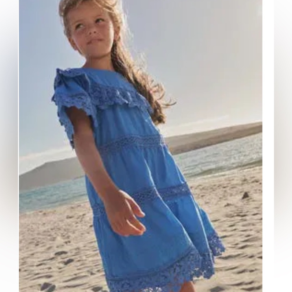 Mini Boden Blue Flutter Sleeve Sundress EUC size 3-4yrs - Picture 1 of 7